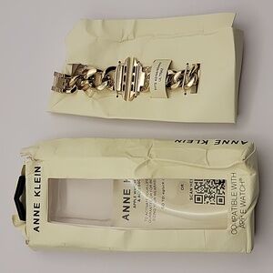 Anne Klein open (and beat up box) gold toned apple watch band